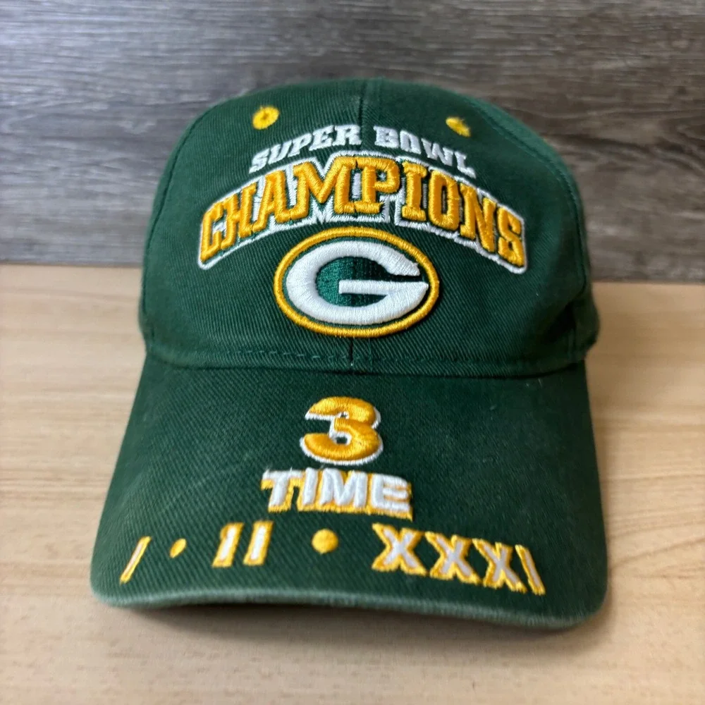 Green Bay Packers Hat Cap Strap Back Green NFL Football Super Bowl